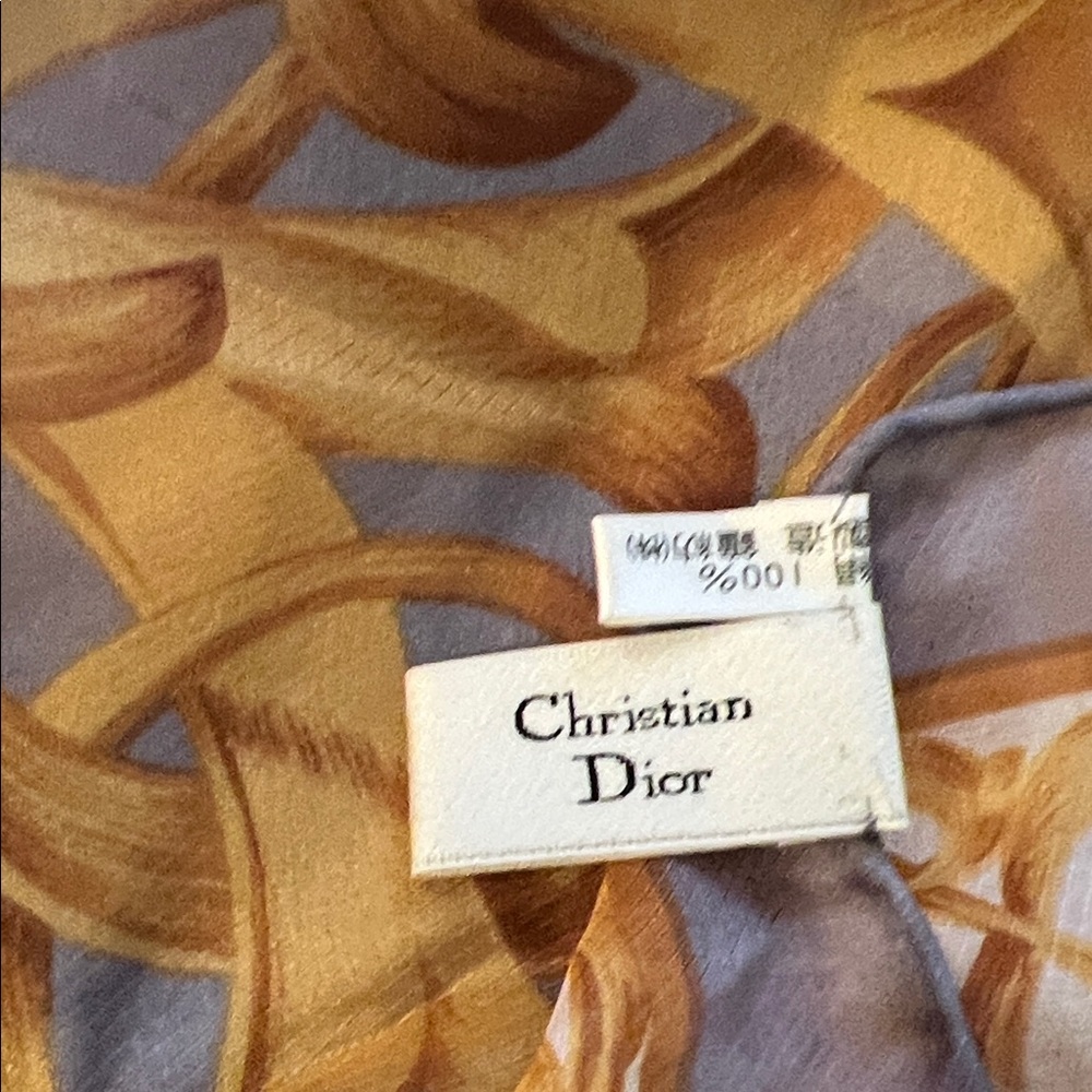 Dior Elegant Gold and Gray Scarf with Polka Dots - Picture 11 of 12